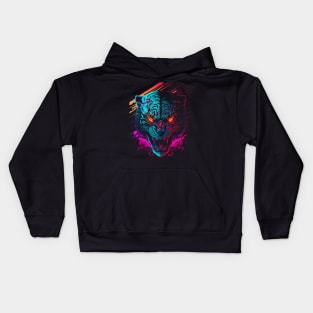 Tiger Head Retrowave Synthwave - 1980's Animal Print Kids Hoodie